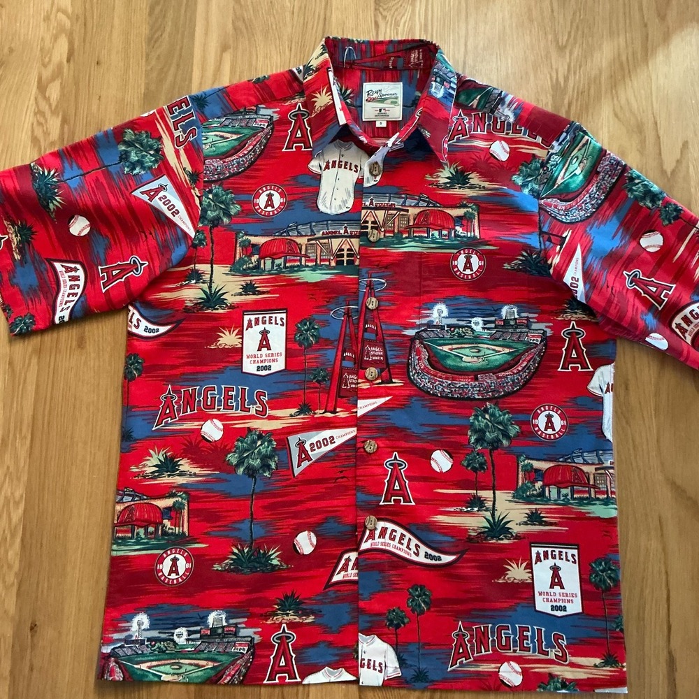 Reyn Spooner Angels 2002 World Series Champs Shirt Red MLB Graphic Men's S